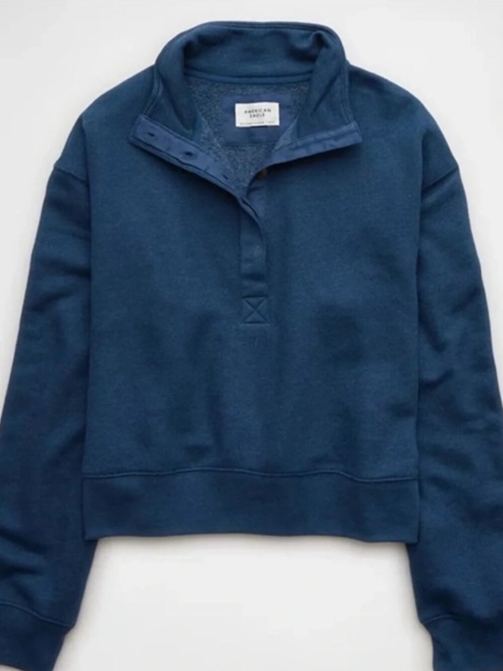 American Eagle Women’s Cropped Henley Fleece Sweatshirt Color Blue Size S
